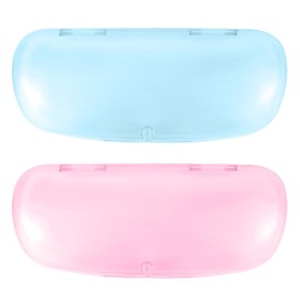 WANGSHIQI Hard Shell Glasses Cases, Frosted Translucent Eyeglasses Case For Women,Plastic Glasses Case Hard Shell With Magnetic Closure (Blue+Pink)