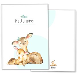 OLGS Maternity Log Cover 3-Piece "Hab dich lieb" | Baby Pregnancy Gift Idea Protective Cover for Maternity Log | For Expectant Mothers (German Maternity Log Cover without Personalisation, Deer)