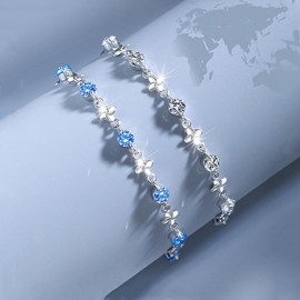 PLGBVAO 925 Sterling Silver Bracelets for Women, Clover Zircon Charm Chain Bracelet Fashion Jewelry Gifts