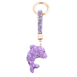 Sparkly Rhinestone Dolphin Keychain - Animal Charm for Keys, Purse, Backpack Decor | Colorful Shiny Key Ring Gift for Women-Purple