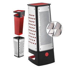 Silit Square Grater with Collection Container, 29.5 x 11 x 11 cm, 4 Grating Surfaces, Stainless Steel, Plastic, Potato Grater, Cucumber Slicer