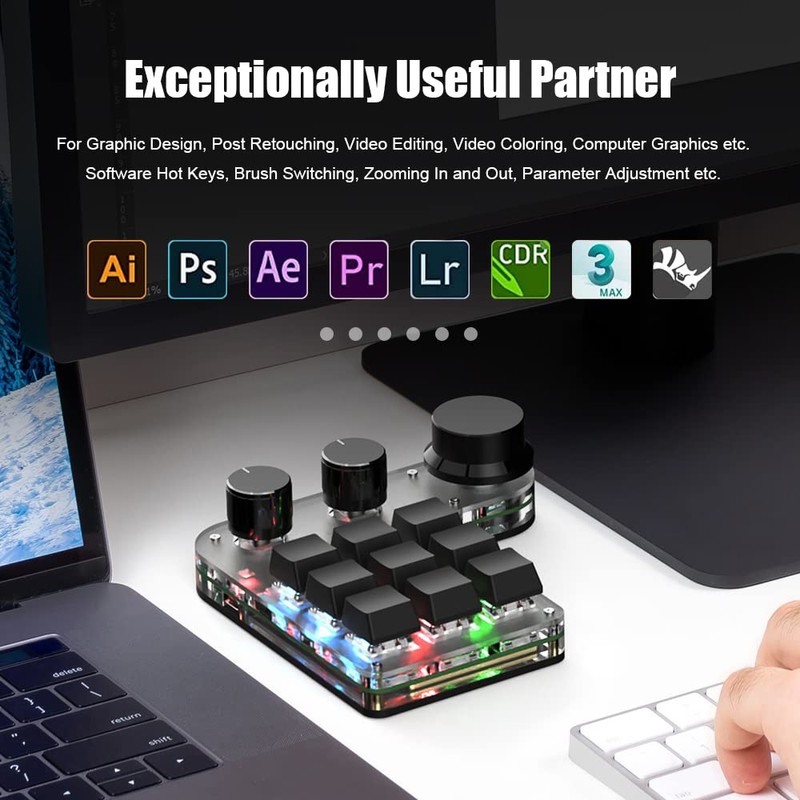 BRIMFORD Macro Programmable Keypad, One Handed Custom 2.4 G Programmable