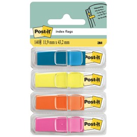 Post-it Post-it Index Haftstreifen, Mini, 4 Spender, 11.9 mm x 43.2 mm, 35 Haftstreifen pro Spender - Für Dokumente und Wichtige Informationen