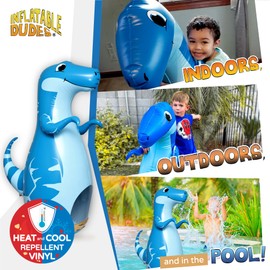 INFLATABLE DUDES Dinosaur Toy 47 Inches - Kids Punching Bag | Already Filled with Sand| Bop Bag | Blue Velociraptor| Punching Bag for Kids | Dinosaur Birthday Decorations | 3 White Balls Inside- (Vee)
