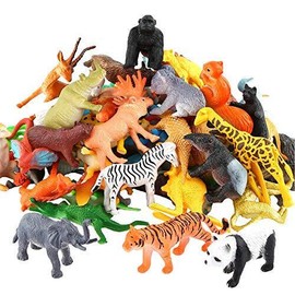 Eloko Animals Figure 54 Pcs Mini Jungle Toys Set Realistic Wild Vinyl Plastic Party