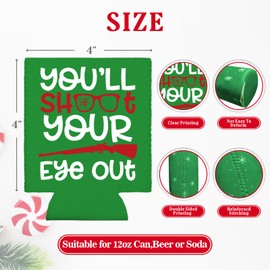 Funny Christmas Beer Can Covers, Christmas Story Merchandise Decorations, 8 Pcs Xmas Can Cooler Sleeves, 12 oz Reusable Can Coolers for Beverage Drinks, Holiday Party Supplies, White Elephant Gifts