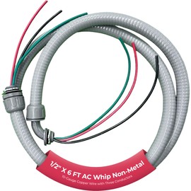 DuctlessAire AC Power Whip Kit - Non Metal AC Whip for HVAC, Mini Split Systems, Outdoor Lighting, Solar Panel and More - Flexible Electrical Conduit Connector - Liquid Tight Connectors (6 ft x 1/2")