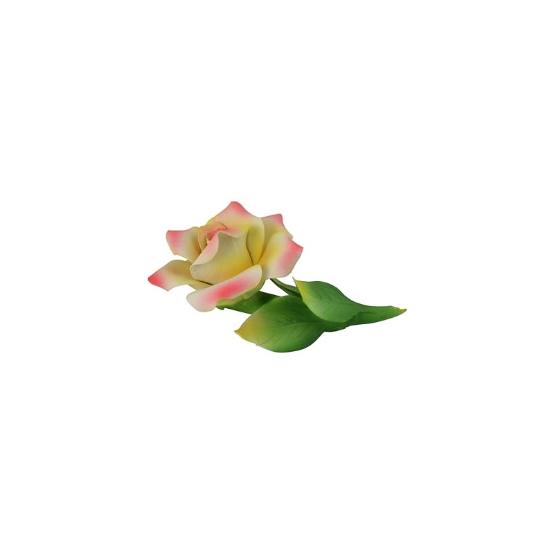 Capodimonte 6 Inch Italian Handmade Ceramic Yellow and Pink Rose