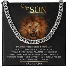 VIRAGIL To My Son From Dad, Son Gifts From Mom and Dad, To My Boy Necklace, Birthday Gift For My Son Graduation Birthday Christmas Cuban Link Chain Necklace Present, Standard Gift Box Version 4