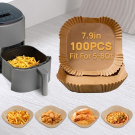 Techomey Air Fryer Liners 200 PCS, 7.9 Inch Non-Stick Unbleached Parchment Paper, Disposable Square Paper Liners for 5-8QT Air Fryer, Baking, Roasting Microwave (200)