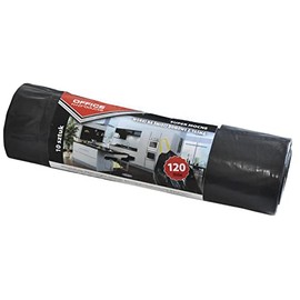 Office Products 22023232-05 Bin Liners 120 L – Pack of 10 with Drawstring Extra Strong LDPE | Bin Bags Rubbish Bags for Home Waste for the Office | Colour: Black | Film Thickness: 45 μm