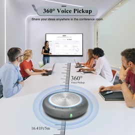 LINGHUFOX Conference Speaker with Microphone, Silver 360° Voice Pickup Portable Conference Microphone Noise Reduction Bluetooth 5.0 Speakerphone for Zoom, Webex, Home, Office, Online Calling