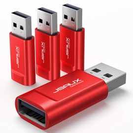 JSAUX USB Data Blocker [Pack of 4] USB Data Blocker for Charging, Protects Against Hackers and Viruses, Protects Privacy and Data Security, Red