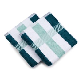 Gözze - New York Stripe Hand Towels, Set of 2, Soft and Absorbent, 100% Cotton, 50 x 100 cm - Petrol/White/Mint