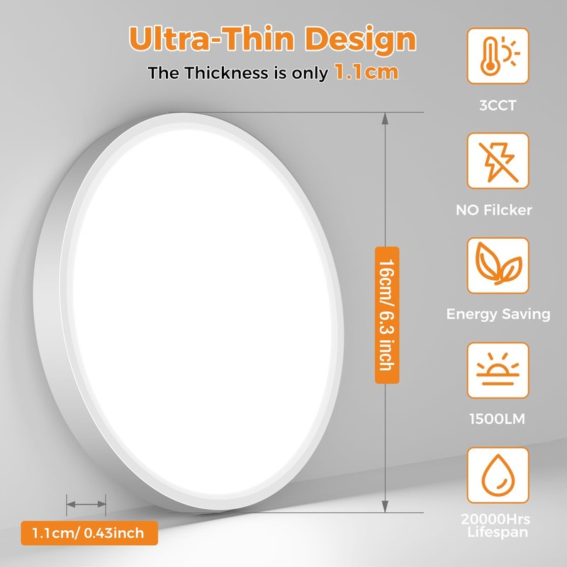 slochi Bathroom Light, 3000K/4000K/6500K 3 Color Temperature, Waterproof IP54, Small,