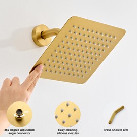BRAVEBAR Brushed Gold Shower Faucet Set - Gold Tub and Shower Faucets Set with 8-Inch Rain Shower Head and Tub Spout, Single-Handle Bathtub and Shower Trim Kit Valve Included