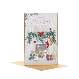 UK Greetings Christmas Card for Mum & Dad - Fireplace Design