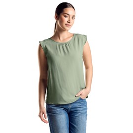 Street One Women's Blouse Top with Frills, Soft Moss Green