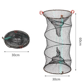 Reuse Fishing Net Bait Fishing Net Foldable Bait Fish Trap for Fish, Shrimp, Crab, Eel, Round Fishing Net 60 cm x 30 cm