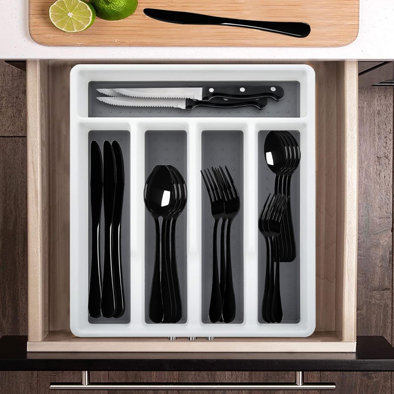 HaWare 49-Piece Black Silverware Set with Flatware Drawer Organizer, Stainless