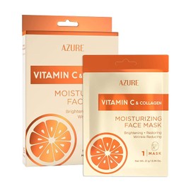 AZURE - Mascarilla facial hidratante de vitamina C y colágeno, antienvejecimiento, profundamente hidratante y reafirmante, máscara iluminadora, mejora la elasticidad, cuidado de la piel, fabricado en Corea, paquete de 5