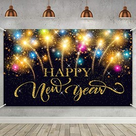 Blulu Decoración para Fiestas de Happy New Year Bandera de Tela Extra Grande de Happy New Year para Decoración de Fietsa 2024 Fondo de Fuegos Artificial de Año Nuevo 2024, 72.8 x 43.3 Pulgadas
