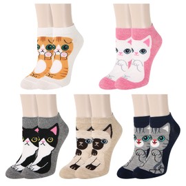 Benefeet Sox Womens Girls Funny Novelty Ankle Socks Cute Fun Cat Low Cut Socks Kawaii Colorful Cartoon Animal Patterned Short Socks Cat Gift for Cat Lovers (5 Pack-Funny Cats Dogs)