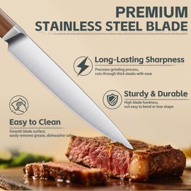Purple Dragon Steak Knives Set of 6 - Smooth Edge Non-Serrated Blade with Square Wooden Handle – Elegant, Balanced, High Carbon German Steel, Ideal for Dining or Gifts