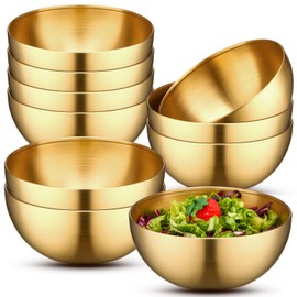 Nuogo 10 Pcs Gold Bowls 5.9 Inch Stainless Steel Mixing Bowls Decorative Esthetician Bowl for Facial Metal Serving Bowl for Holiday Birthday Party Wedding Baking Prepping Salad Fruit Soup