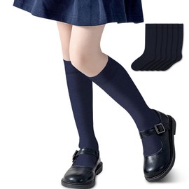 PICCOLO HOSIERY Girls & Boys School Uniform Flat Knit Cotton Knee High Socks - 6 Pair Pack (8-9_Navy_M)