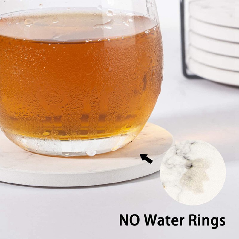 PERCEA Posavasos de Cerámica, Posavasos Redondo Diseño de Mármol, Juego