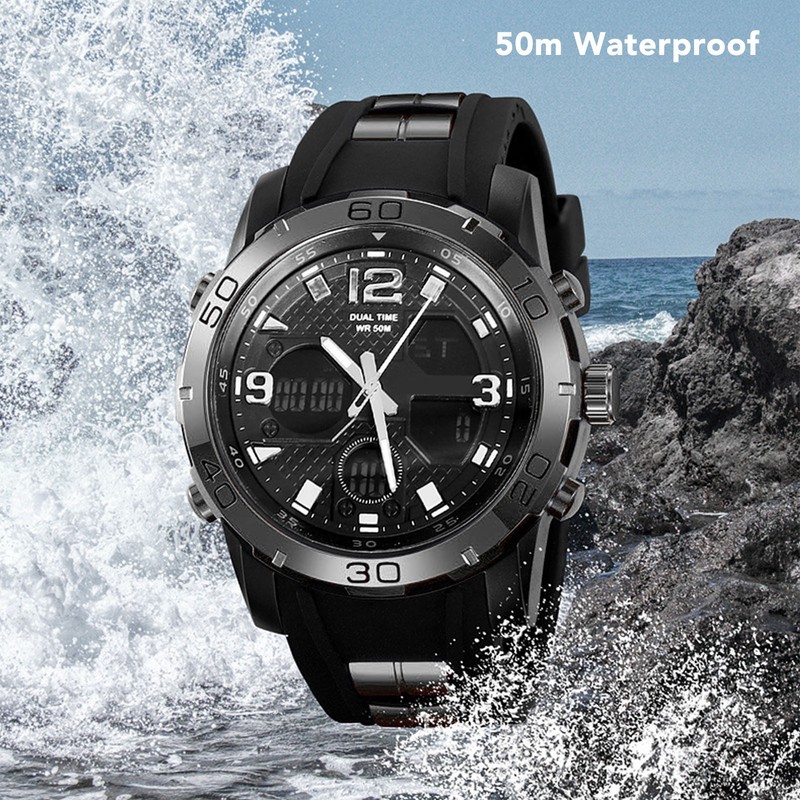 Men Digital Sports Watch Dual Dial Dual Time Display 50m