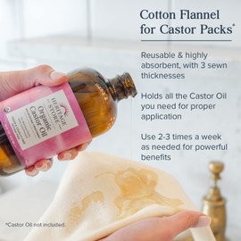 HERITAGE STORE Cotton Flannel - Castor Oil Pack Wrap - Soft, Reusable Cotton Flannel Fabric for Castor Oil Packs, Castor Oil Compress for Abdomen, Joints, 60-Day Guarantee, Vegan, Cruelty Free 13x15in