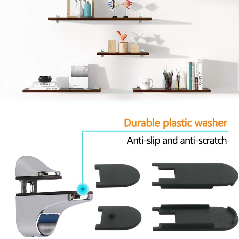 Glass Shelf Bracket, Duckbill Clip Shelf Bracket, 4PCS Adjustable Wood/Glass