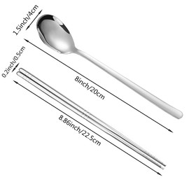 Stainless Steel Spoon and Chopsticks Set，4 Sets of Stainless Steel Spoons and Chopsticks Reusable Metal Chopstick Spoon Set，8-Inch Spoon and 8.8-Inch Chopstick Set for Home or Restaurantzx