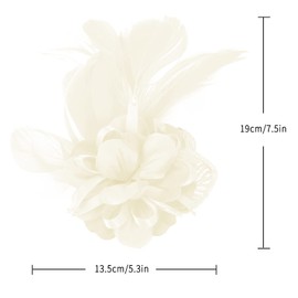 Song Qing Women's Fascinator Feather Flower Hair Clip Pin Brooch Corsage Bridal Hairband Cocktail Party Wedding(A4 White)