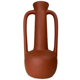 Tall Brown Vase Urn Double Handle Terracotta Roman Ceramic Flower Bud Stem Pot