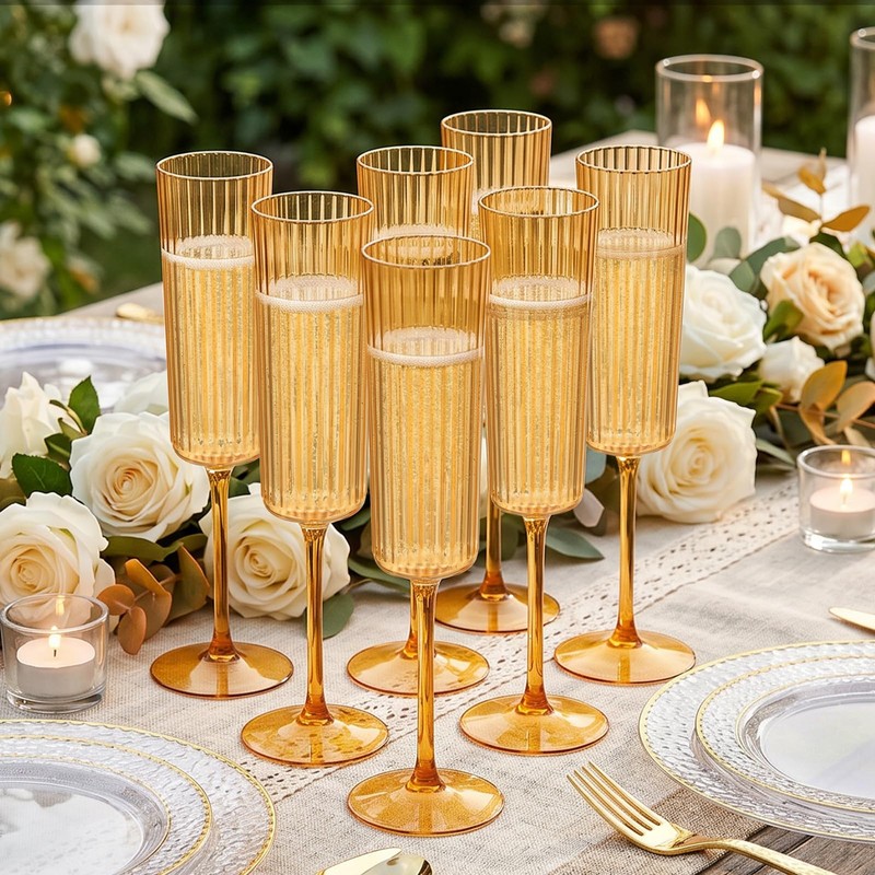 24 Pack Amber Plastic Champagne Flutes for Weddings Birthdays