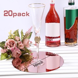 Thyle 20 Pcs 10 Inch Acrylic Round Mirrors for Tables Centerpieces Circle Mirrors Candle Plates for Wall Wedding Table Centerpieces for Baby Shower Party, Thickness 1 mm (Rose Gold)