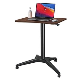 HAOOAH Pneumatic Adjustable Height Desk, Laptop Standing Desk, Rolling Sit-Stand Cart, Mobile Podium Portable Lectern for Home, Office& Classroom, 26" 18" Platform (28" to 45.2" H)，Brown