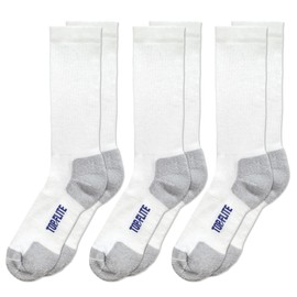 Top Flite Men's Coolmax Seamless Sport Ribbed Crew Socks 3 Pair Pack, White/Grey, Large