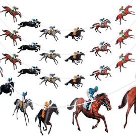 Boao - 4 banderas de carreras de caballos para carreras de caballos para las rosas Streamer Kentucky Horse Derby Garland Banner para carreras temáticas de cumpleaños, baby shower, decoración de bodas,