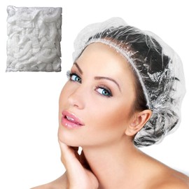 Lumbor37 Gorro de Ducha Desechable, 100pcs Gorro de Ducha Desechable-Multiusos Gorro de Baño Elástico Espesante Gorro de Baño de Plástico Impermeable Gorro de Ducha Transparente Gorro de Baño Mujeres Spa, Uso en Casa, Hotel y Peluquería, Viaje