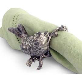 Vagabond House Pewter Metal Handcrafted Spring Song Bird Napkin Ring (Sold as Single Ring) Artisan Crafted Designer Rings 3 inch x 3 inch