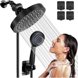 Set de Regadera Combinada 2 en 1Ducha Alta Presión Negra 6 Cabezal de LluviaKit Antiobstrucción Ahorrador de Agua Fácil Instalación con Manguera y