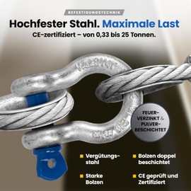 Curved Shackle with Eye Bolts - 1t Load Capacity - Pack of 2 - Hot-Dip Galvanised Steel, Corrosion Resistant - Bolt Diameter 11 mm - Certified & Heavy Duty - Choice of Size & Quantity - 0.33t to 25t (1t, 2x)