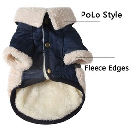 Vecomfy V-Collar Dog Coats for Medium Dogs Sweater Fleece Lining Warm Doggie Jacket for Cold Winter Denim L