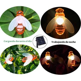 Guirnalda de Luces Solares de 30LED Abeja de 6.5M, Cadena de Luz Led Solar Impermeable, 8 Modos Cadena de Luz Decorativas Exterior Para Patio Jardin Arbol Navidad Boda (Blanco Cálido)
