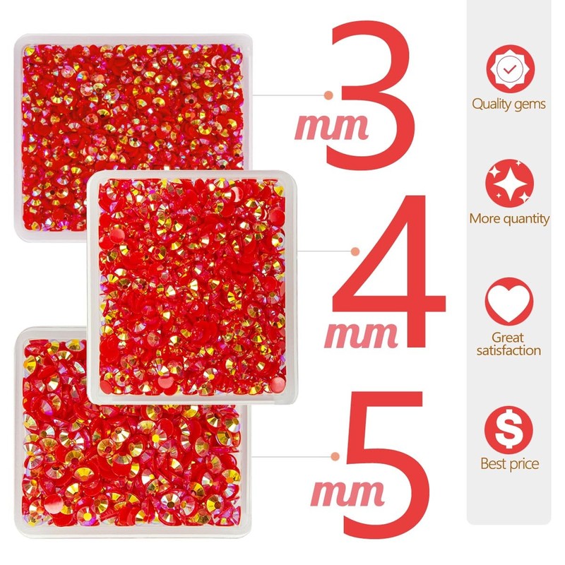 qiipii Red AB Resin Rhinestones for Crafting 3mm 4mm 5mm