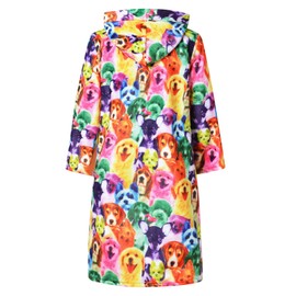 Jxstar Dog Hooded Bathrobe for Girls Kids Flannel Plush Soft Fleece Robe Pajamas Sleepwear,Size 8 9